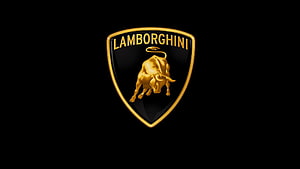 Lamborghini Gold Bull Emblem on Black Shield Background HD wallpaper