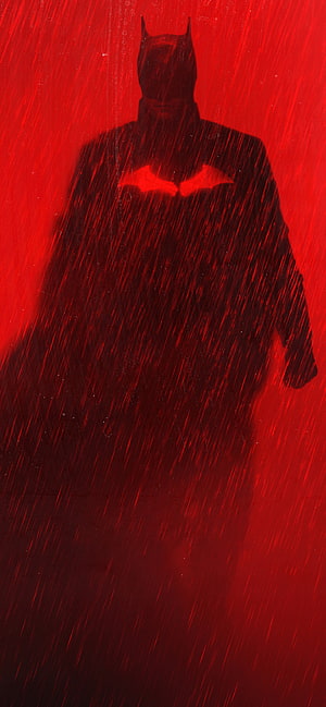 Batman Silhouette in Red Rain - Dark Knight Superhero Wallpaper, The Batman , 2022 Movies, DC Comics, Red background, Movies, Batman 12 HD phone wallpaper