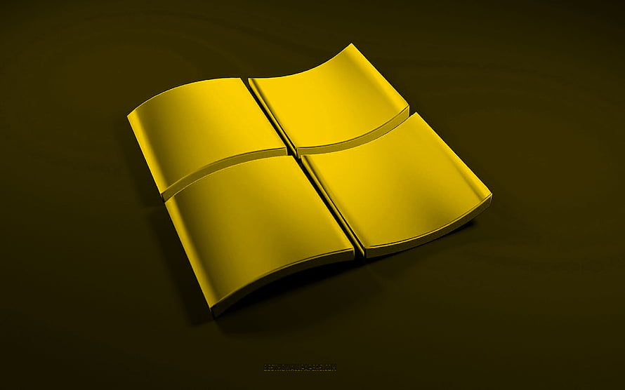Glossy Golden Windows Emblem Rendered in 3D on a Dark Background HD wallpaper