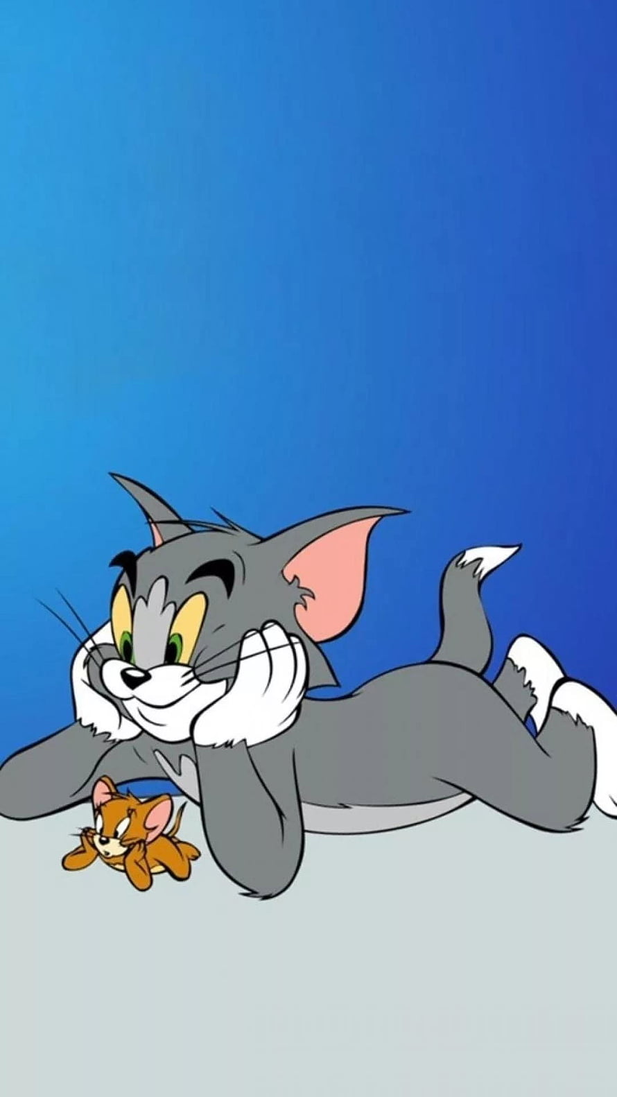 Tom and Jerry Lying Down Together on a Blue Background HD phone wallpaper