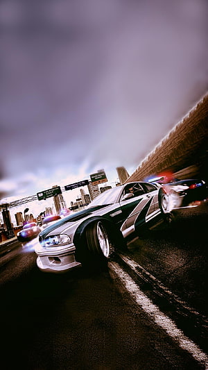 NFS Most Wanted Police Chase on Los Angeles Highway with BMW M3 HD phone wallpaper