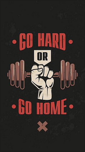Go Hard Or Go Home Gym Motivation Poster With Barbell And Fist Illustration HD phone wallpaper