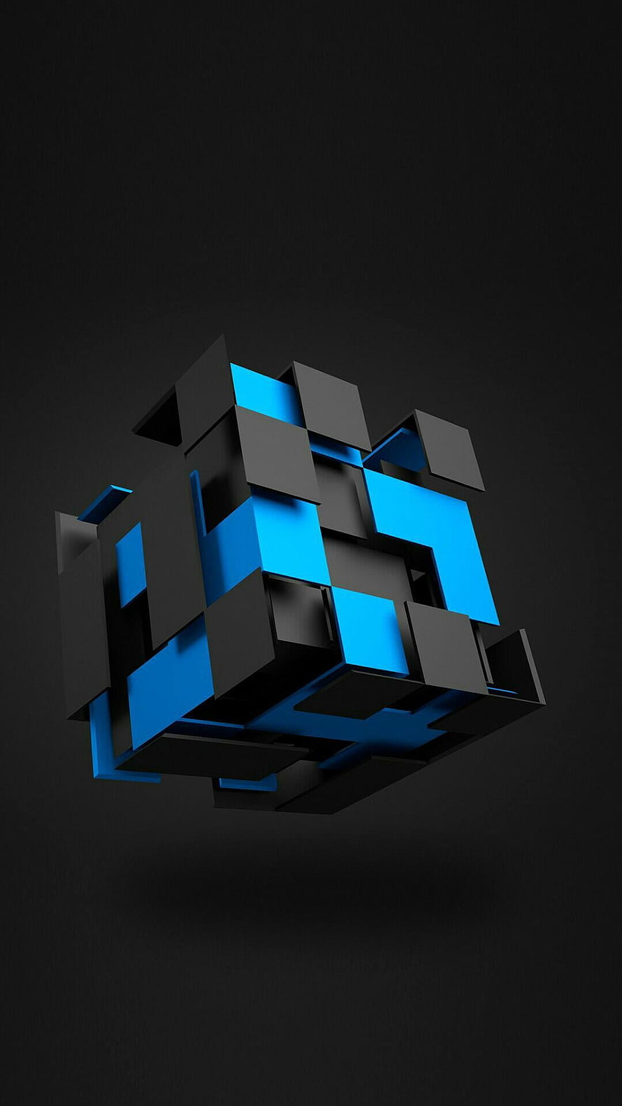 Abstract 3D Geometric Cube with Blue and Black Interlocking Blocks HD phone wallpaper