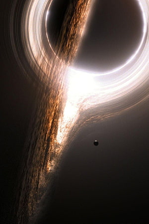 Interstellar Gargantua Black Hole Wallpaper with Accretion Disk and Planet HD phone wallpaper