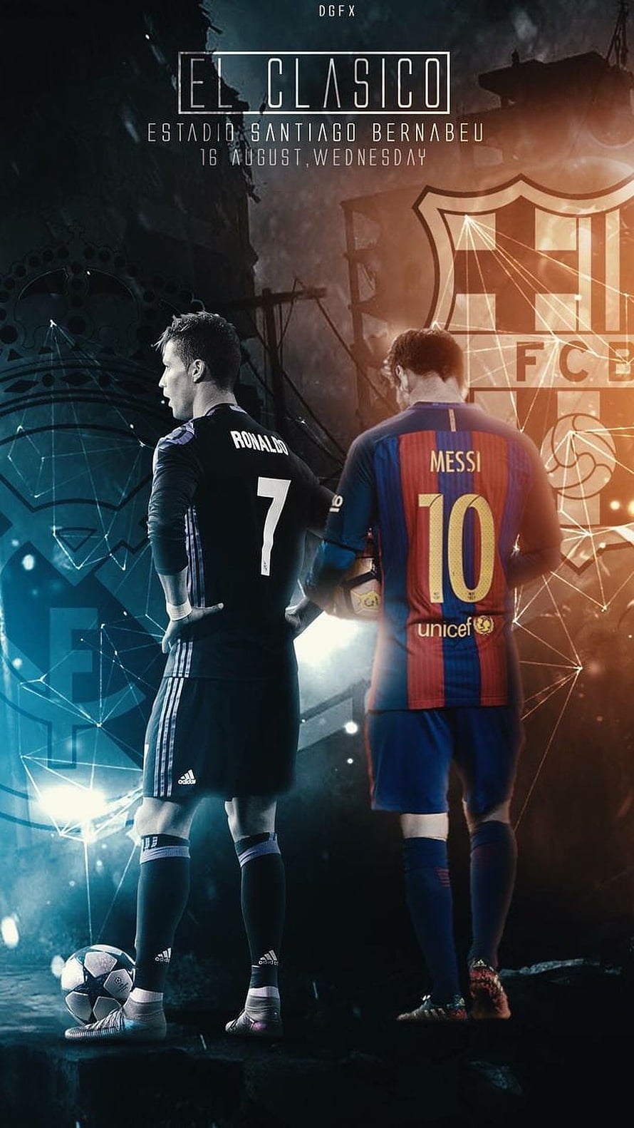 Cristiano Ronaldo and Lionel Messi face off in El Clasico at Santiago Bernabeu HD phone wallpaper
