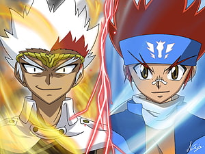 Gingka and Ryuga Beyblade Anime Character Face-Off Illustration HD wallpaper