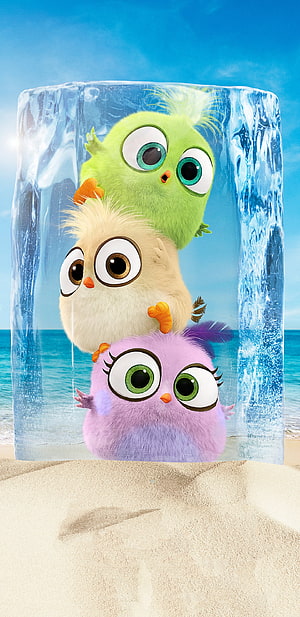 Angry Birds characters frozen in a block of ice on a sunny beach HD phone wallpaper