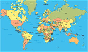 Colorful Political World Map Showing Countries And Oceans For Desktop Background HD wallpaper