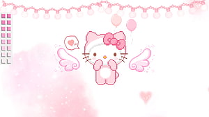 Cute Pixel Art Hello Kitty Angel With Pink Wings And Balloons HD wallpaper