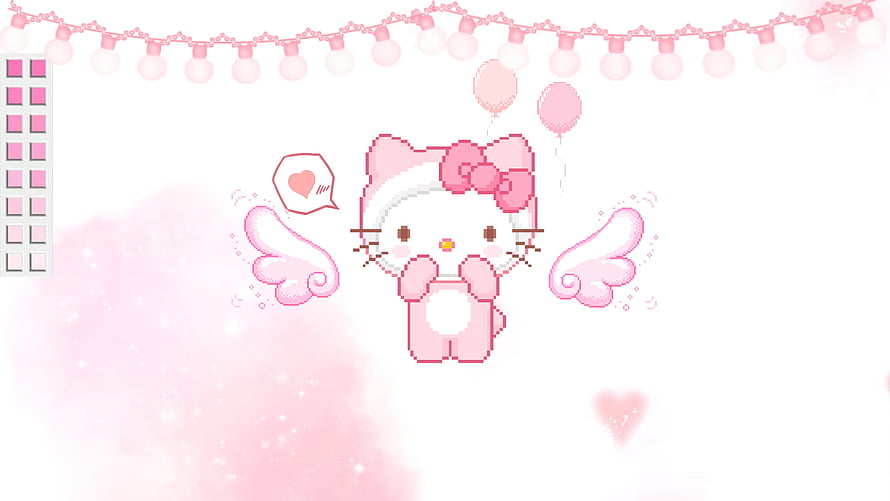 Cute Pixel Art Hello Kitty Angel With Pink Wings And Balloons HD wallpaper