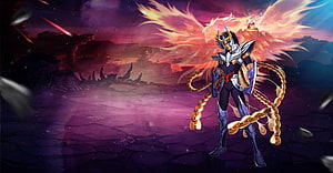Phoenix Ikki in Silver Cloth with Fiery Wings in Saint Seiya Anime Artwork HD wallpaper