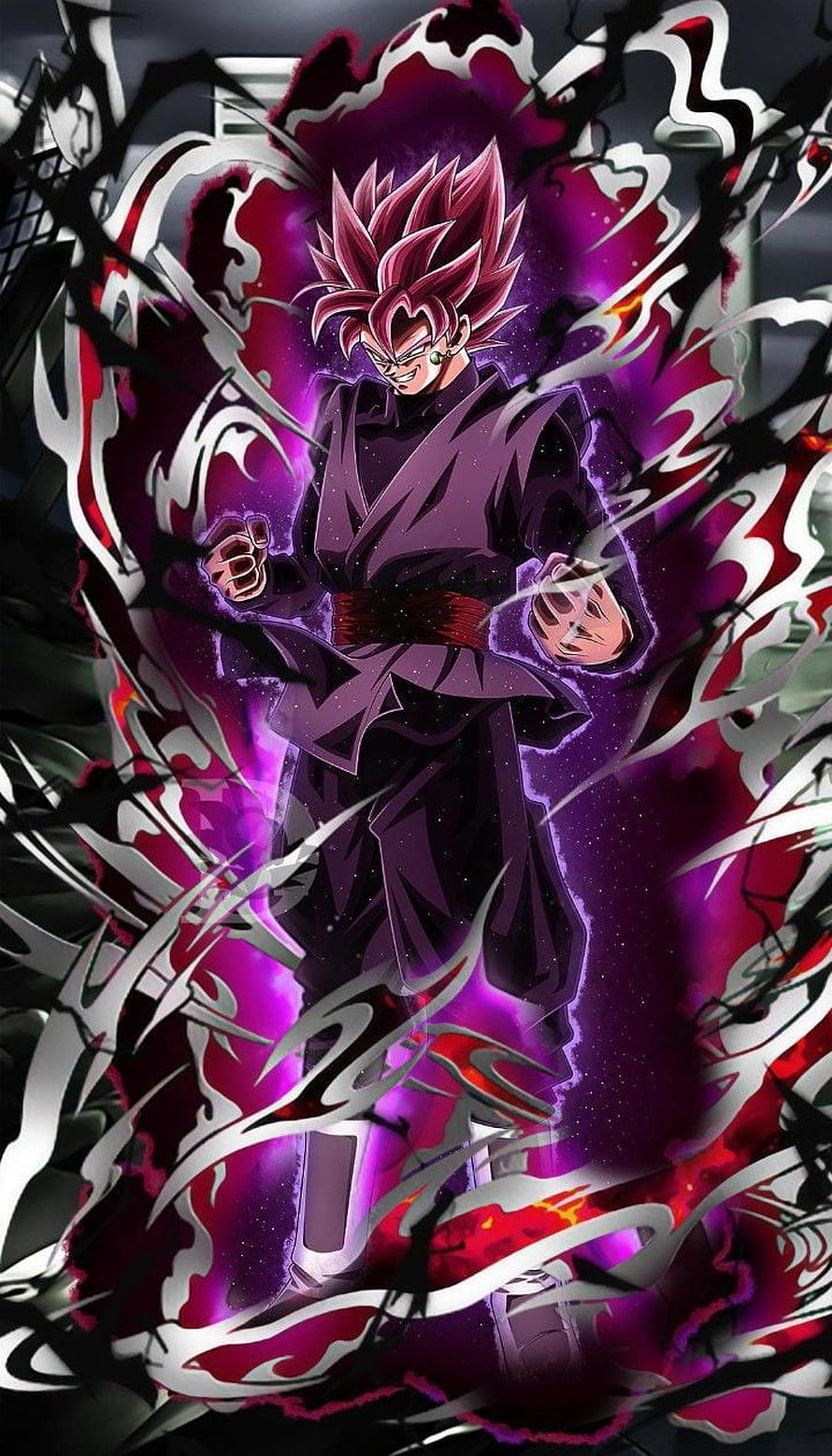 Goku Black Super Saiyan Rosé Anime Character with Purple Aura and Dark Energy HD phone wallpaper
