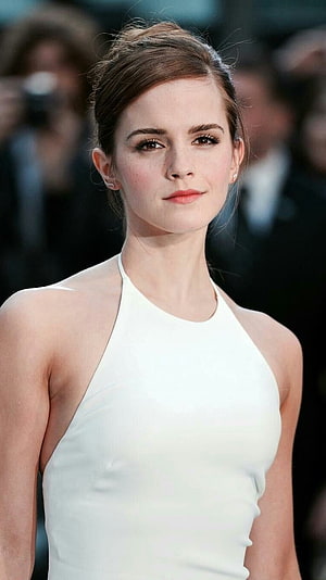 Emma Watson in Elegant White Halter Gown at Red Carpet Event HD phone wallpaper