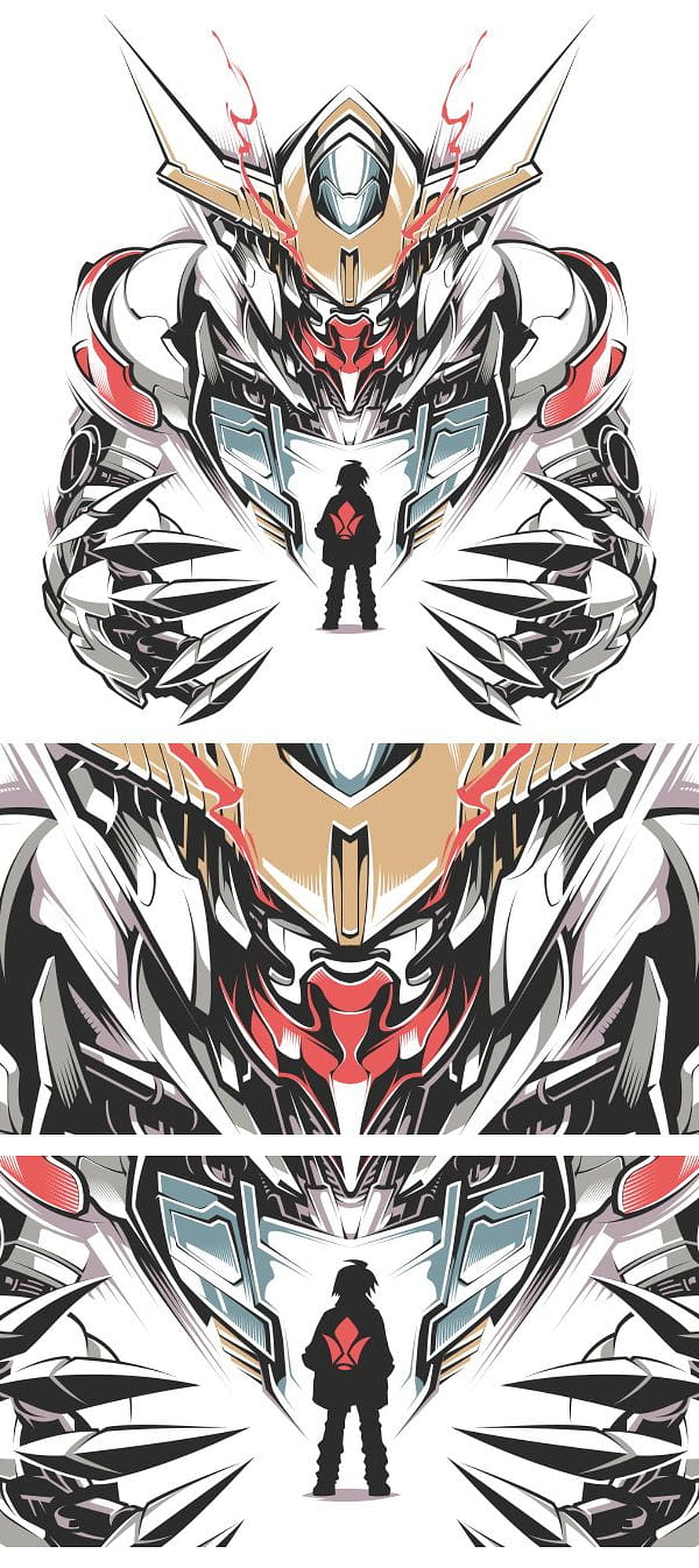 Barbatos Lupus Gundam Iron-Blooded Orphans Mecha Artwork with Pilot Silhouette HD phone wallpaper