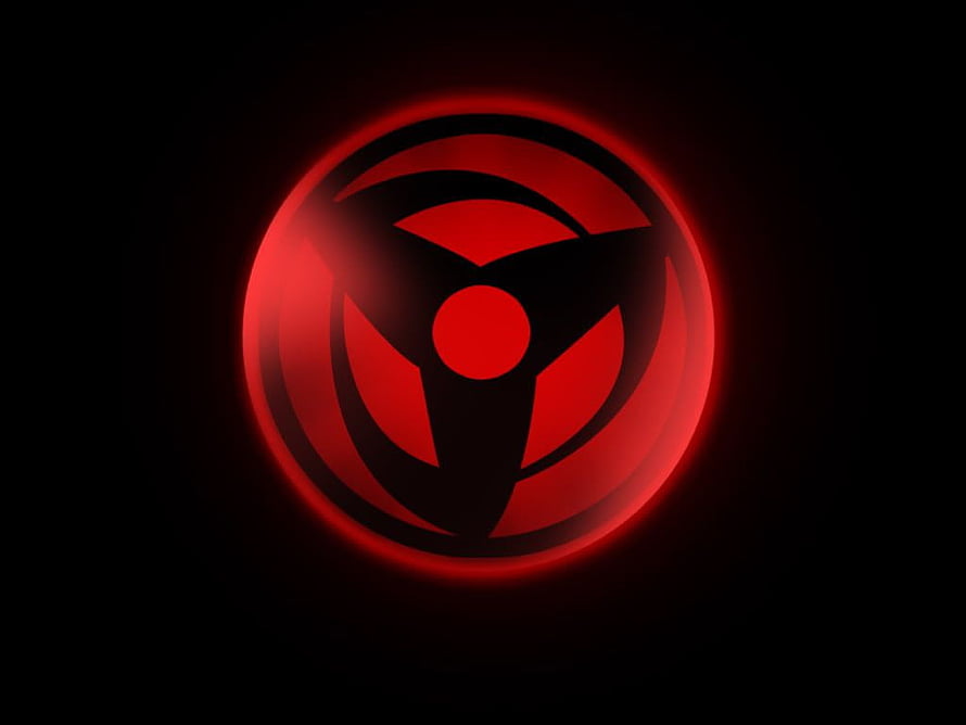Glowing Red Sharingan Eye Symbol on Black Background HD wallpaper