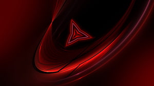 Abstract Red Geometric Tunnel with Glowing Triangular Core and Flowing Curves HD wallpaper