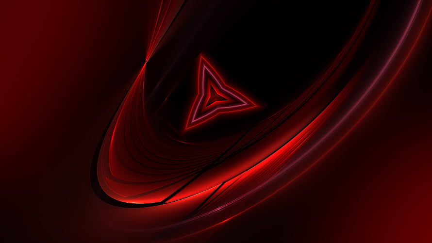 Abstract Red Geometric Tunnel with Glowing Triangular Core and Flowing Curves HD wallpaper