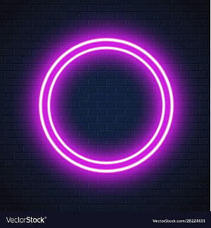 Glowing purple neon double circle frame on dark brick wall background HD phone wallpaper
