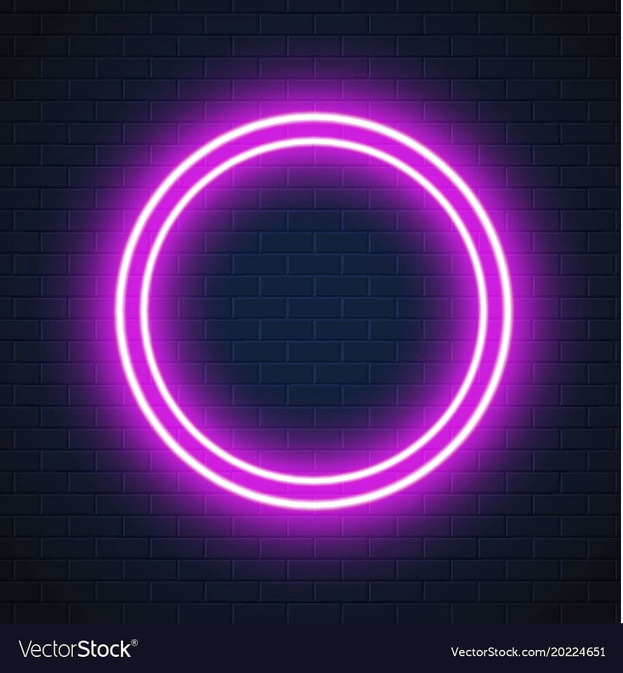 Glowing purple neon double circle frame on dark brick wall background HD phone wallpaper