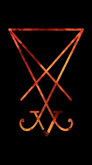 Glowing Lucifer Sigil Symbol With Fiery Orange Lines On Black Background HD phone wallpaper