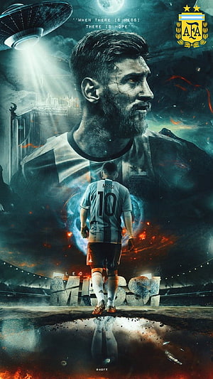 Lionel Messi Argentina National Team Fantasy Artwork with UFO and Stadium HD phone wallpaper