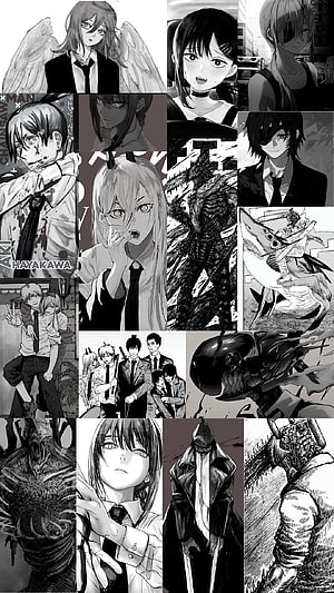 Chainsaw Man Manga Panel Collection Featuring Denji, Power, Aki, and Makima in Black and White, Chainsaw man, aesthetic, Phoenix_530, manga, chainsawman, power, denji, anime, makima HD phone wallpaper