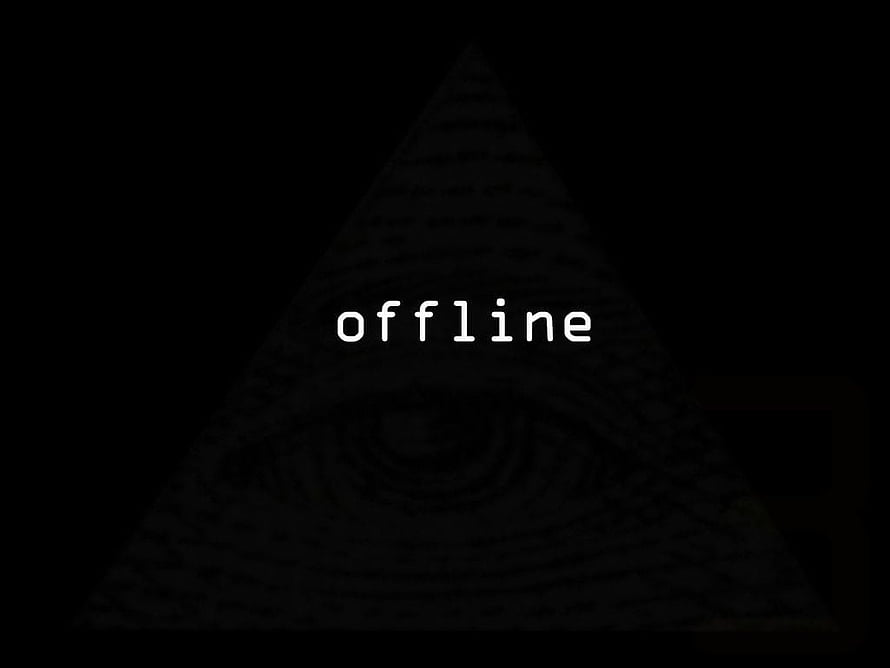 Minimalist Black Triangle with Offline Text and Subtle Eye Pattern HD wallpaper