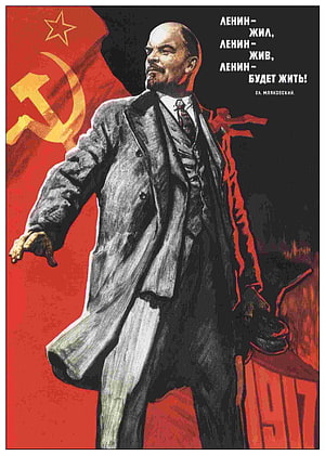 Vladimir Lenin Soviet Propaganda Poster with Red Flag and Hammer Sickle HD phone wallpaper