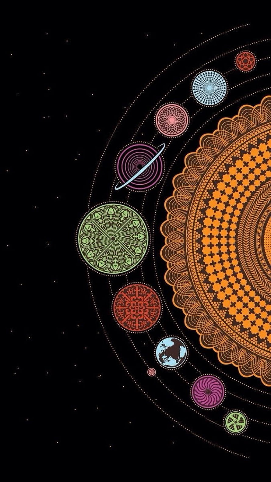 Mandala Solar System Artwork With Intricate Planetary Patterns On Black Background, . Mandala , Psychedelic art, , Trippy Mandala HD phone wallpaper