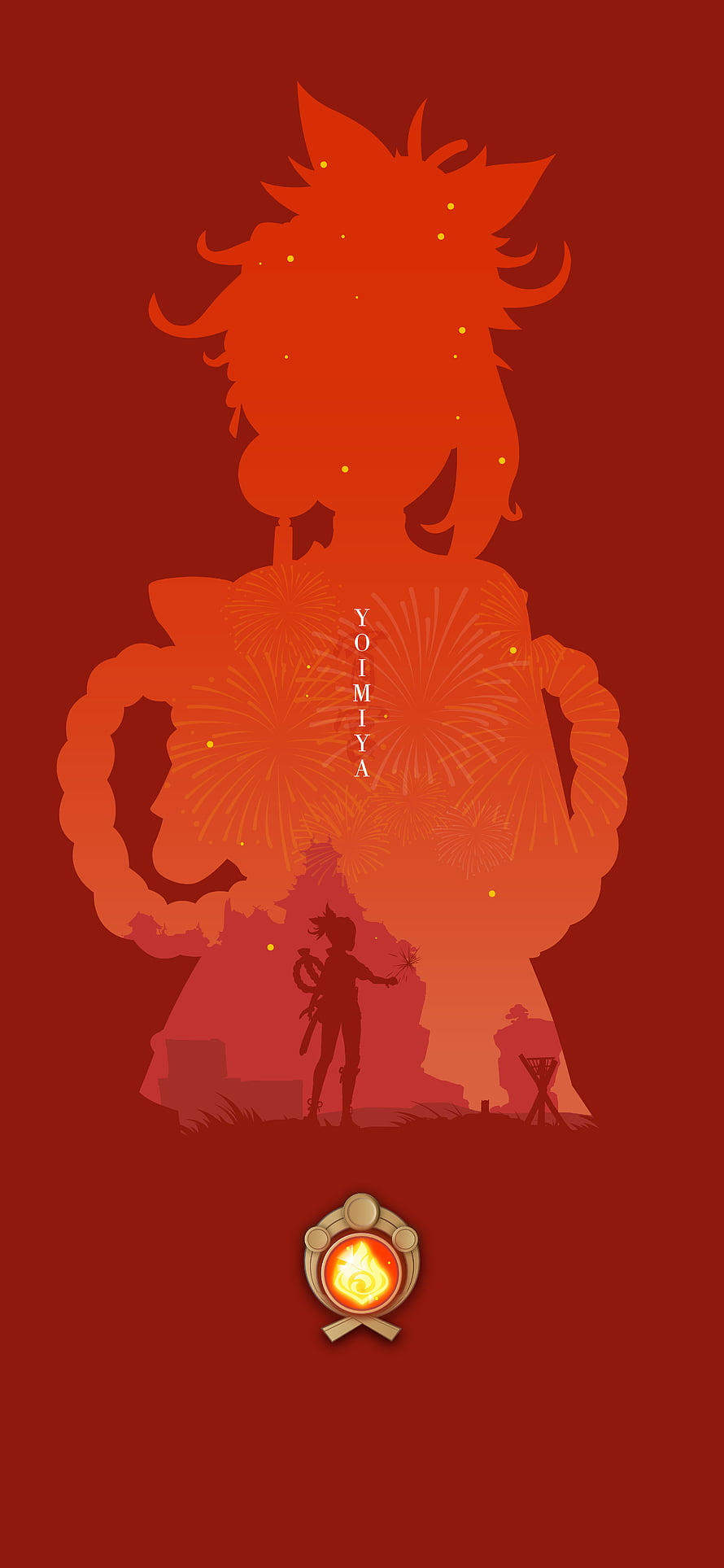 Yoimiya Genshin Impact Fireworks Silhouette Wallpaper HD phone wallpaper