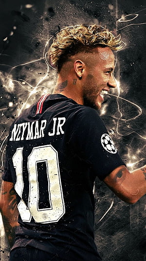 Neymar Jr in Paris Saint-Germain Kit with Dramatic Lightning Effects and Dark Artistic Background HD phone wallpaper