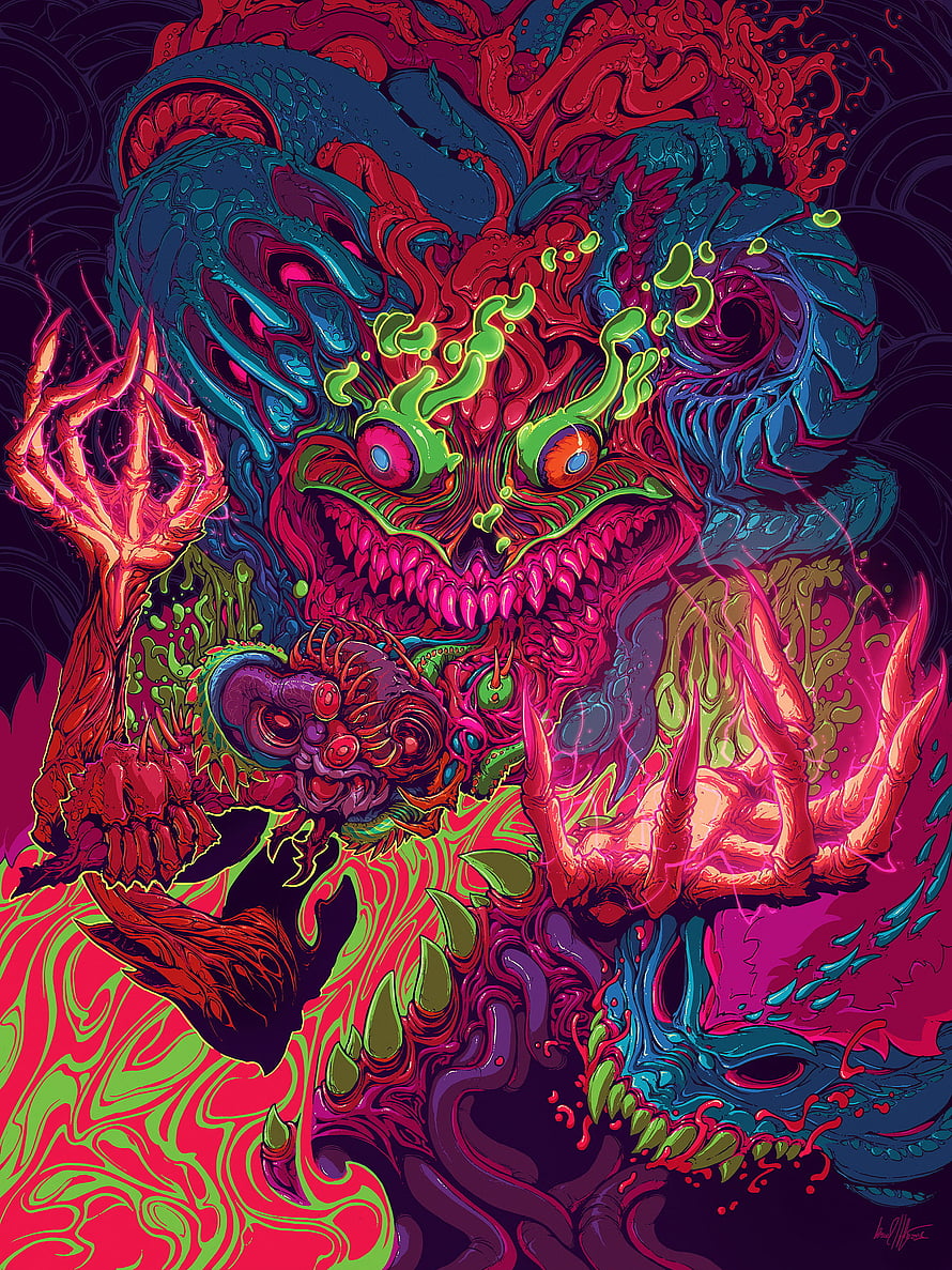 Brock Hofer Cosmic God Digital Artwork with Vibrant Neon Colors and Surreal Monster Design HD phone wallpaper