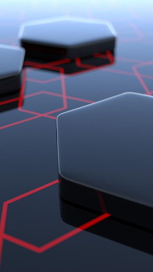 Abstract Hexagonal Grid with Glowing Red Lines and Dark 3D Tiles HD phone wallpaper