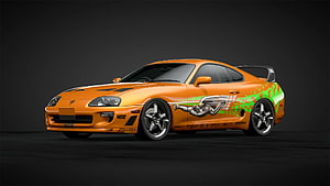 Orange Toyota Supra MK4 with Green Flame Livery and Racing Decals HD wallpaper