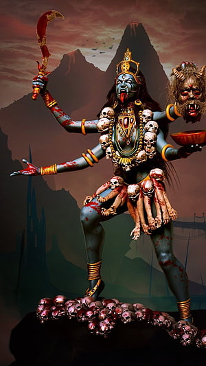Kali Ma Hindu Goddess of Destruction with Skulls and Sword HD phone wallpaper