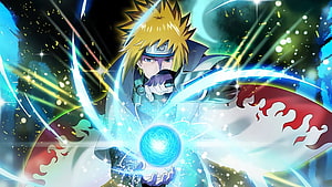 Minato Namikaze Channeling Rasengan in Dynamic Anime Action Scene HD wallpaper