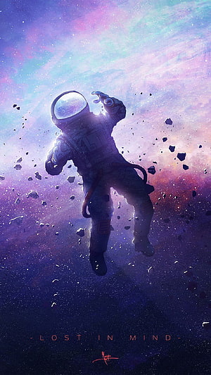 Astronaut Floating in Colorful Nebula Space Art HD phone wallpaper