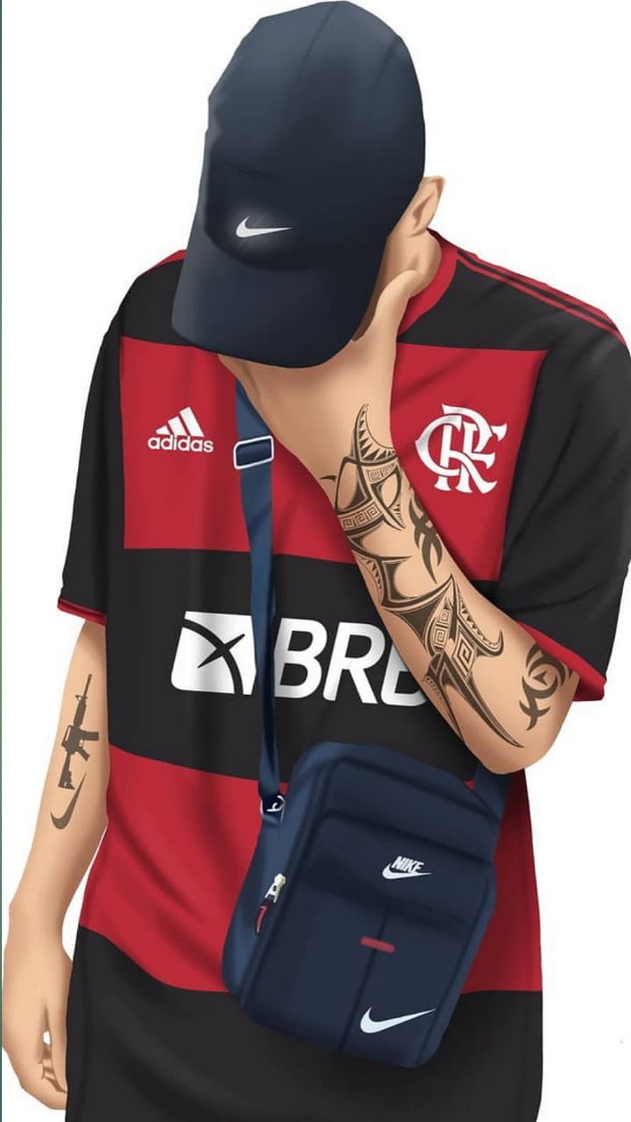 Flamengo Fan Wearing Red and Black Jersey with Nike Accessories and Tattoos HD phone wallpaper