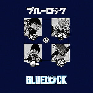 Blue Lock Anime Poster Featuring Isagi, Nagi, Bachira, and Chigiri in Grayscale Manga Panels HD phone wallpaper