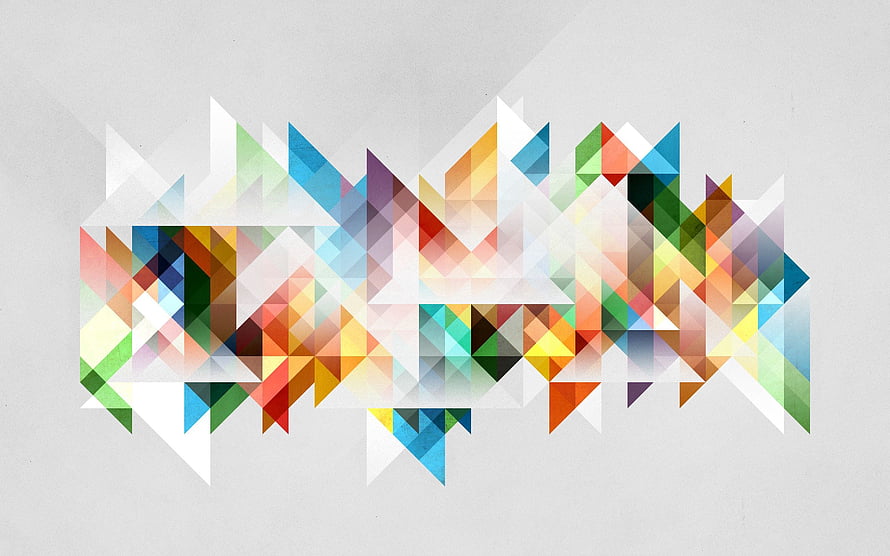 Vibrant Geometric Triangle Mosaic Abstract Art on Textured Light Gray Background HD wallpaper