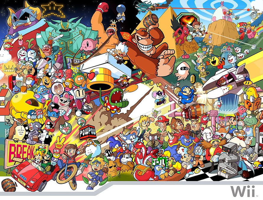 Wii Retroactive 2 Poster Featuring Classic Video Game Characters and Arcade Icons HD wallpaper