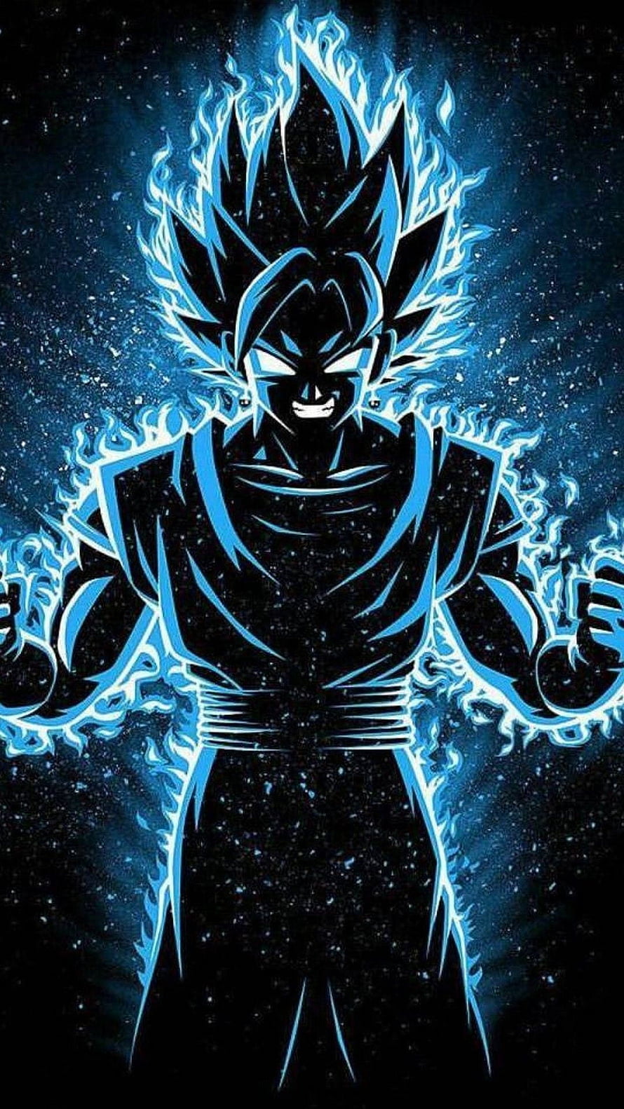 Goku Super Saiyan Blue Aura Silhouette Against Cosmic Starfield Background HD phone wallpaper