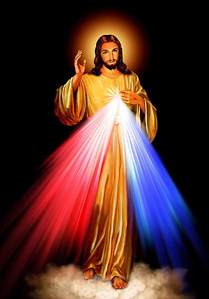 Divine Jesus Christ with Sacred Heart Rays of Light on Clouds HD phone wallpaper