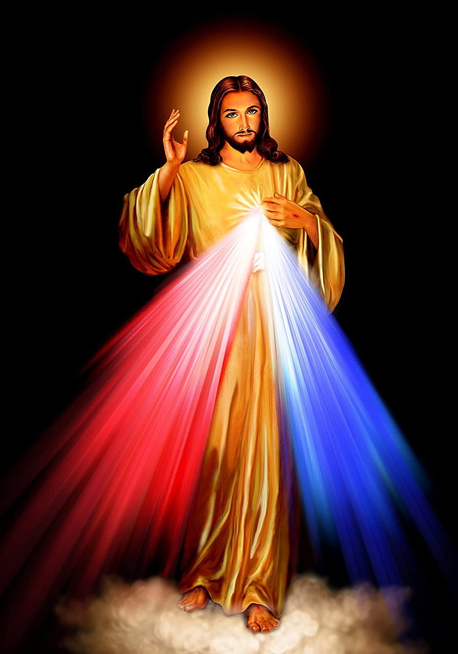 Divine Jesus Christ with Sacred Heart Rays of Light on Clouds HD phone wallpaper