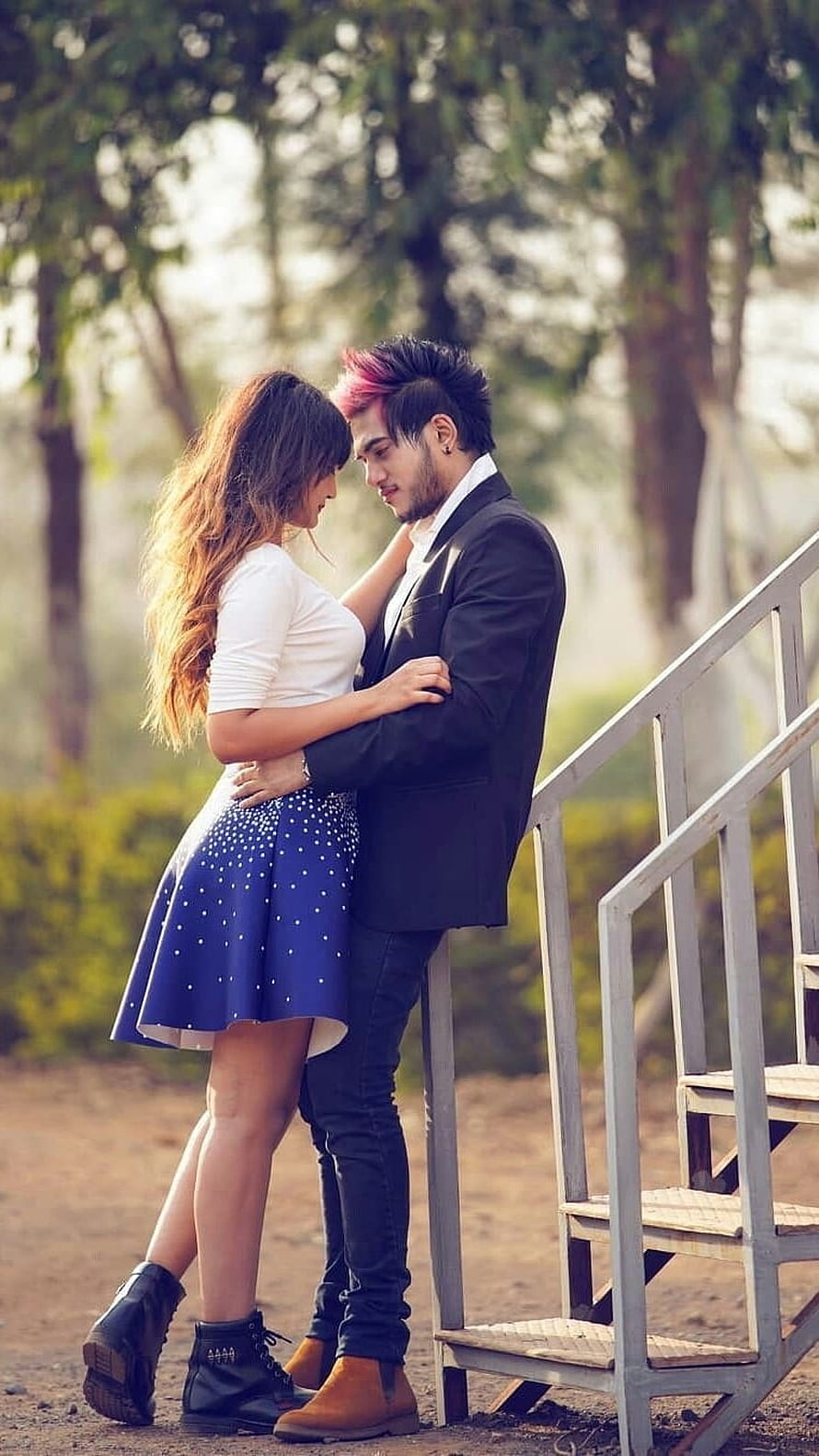 Romantic Couple Embracing Outdoors in Formal and Casual Attire, Cute Couple, Romantic Cute Couple, Romantic HD phone wallpaper