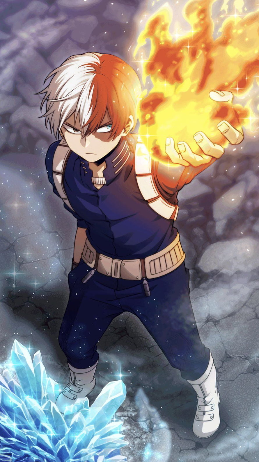 Shoto Todoroki Using Ice and Fire Powers Anime Wallpaper HD phone wallpaper