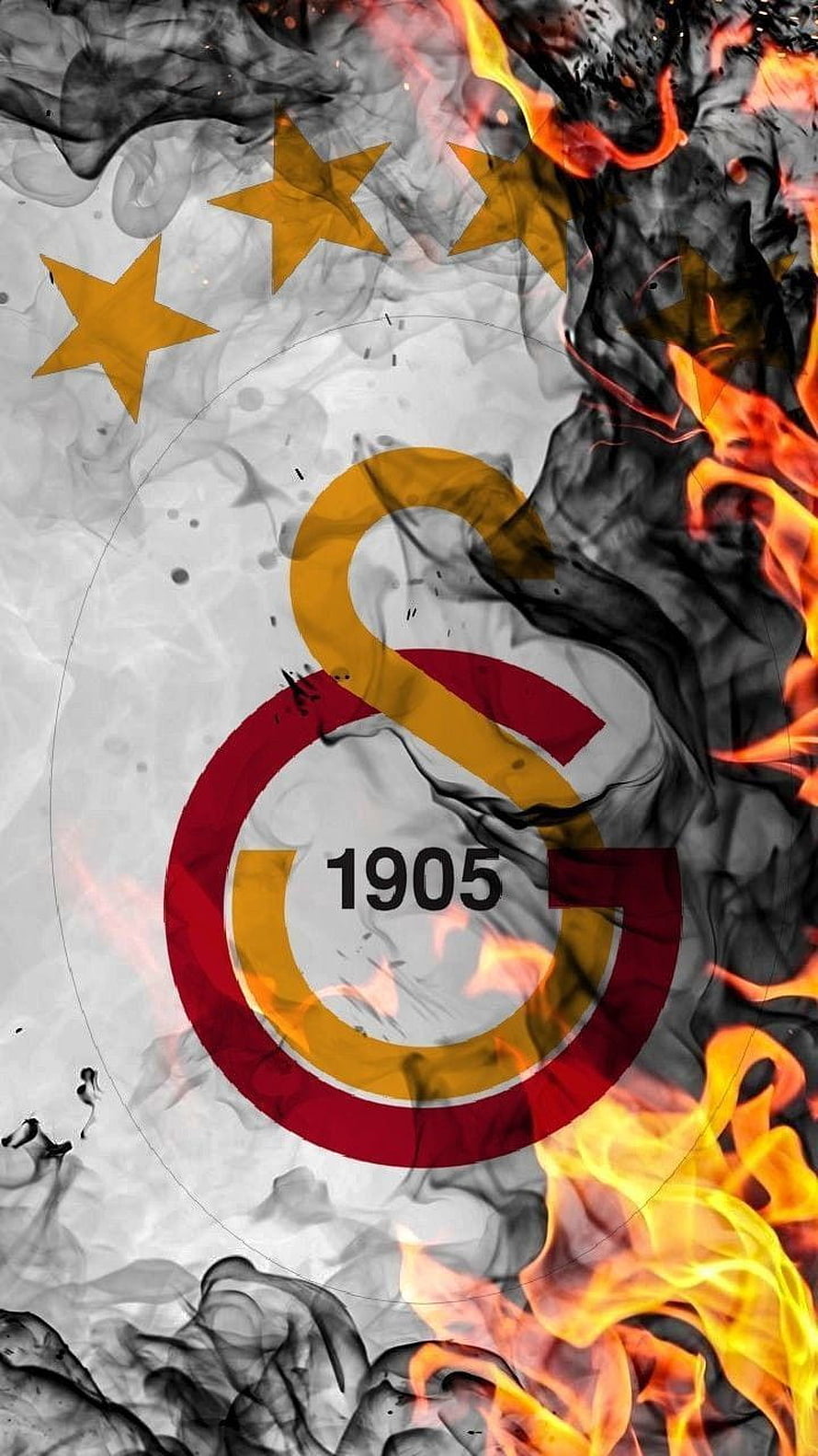 Galatasaray 1905 Emblem with Dramatic Fire and Smoke Effect HD phone wallpaper