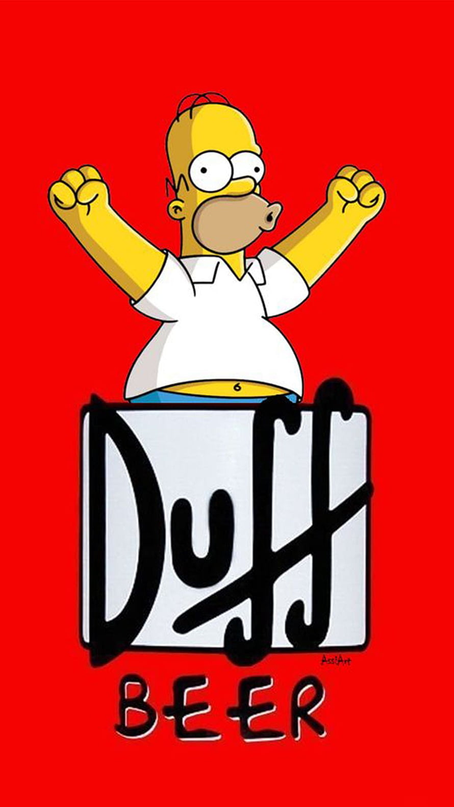 Homer Simpson Celebrating Duff Beer on Red Background HD phone wallpaper