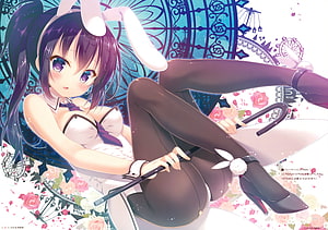 Anime Bunny Girl in White Dress with Umbrella and Roses HD wallpaper