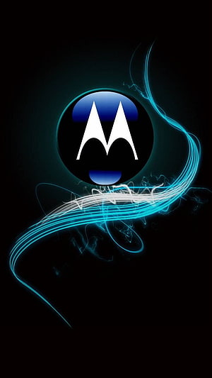 Motorola Logo with Neon Cyan Light Trails on Black Background HD phone wallpaper
